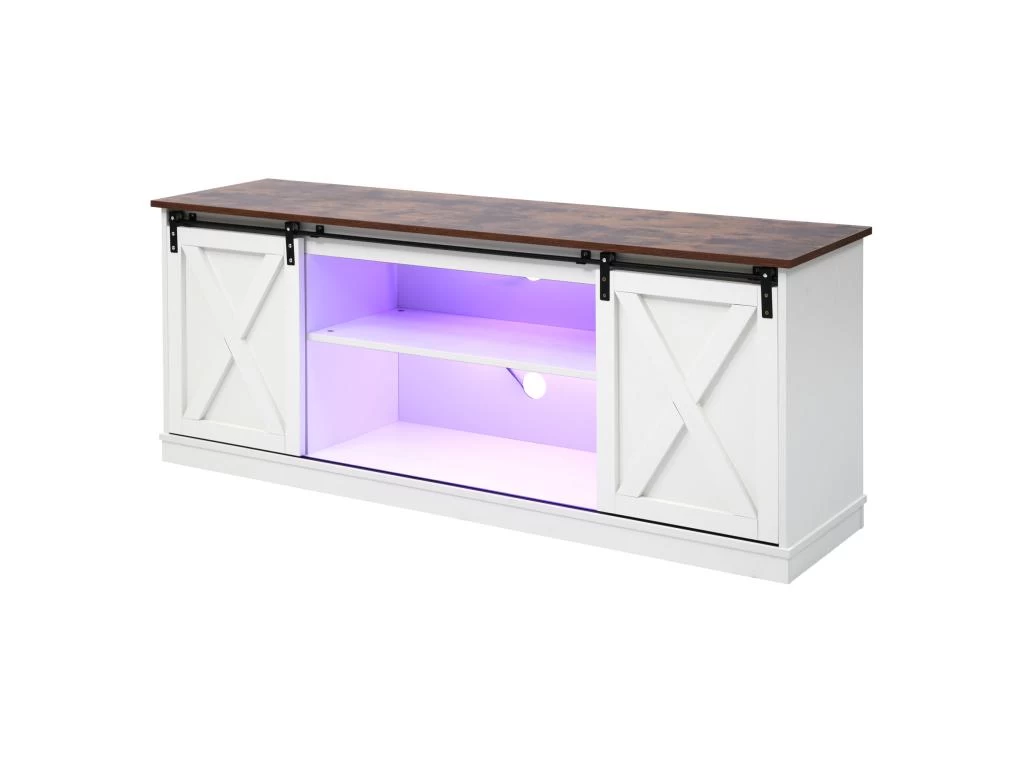 Buffet Avec 2 Portes Coulissantes + Compartiments - étagères Réglables - Blanc 11 Buffet Avec 2 Portes Coulissantes + Compartiments - étagères Réglables - Blanc – Image 9