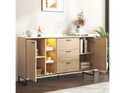 Buffet Bas Avec 3 Tiroirs Et 2 Portes - Avec LED - Naturel 7 Buffet Bas Avec 3 Tiroirs Et 2 Portes - Avec LED - Naturel -Magasin de meubles de restaurant buffet 21026441