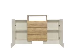 Buffet Avec 2 Portes 3 Tiroirs Et LED - Pour Salon Et Chambre - Naturel & Blanc -Magasin de meubles de restaurant buffet 21026507