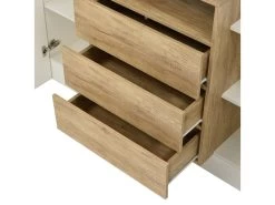 Buffet Avec 2 Portes 3 Tiroirs Et LED - Pour Salon Et Chambre - Naturel & Blanc -Magasin de meubles de restaurant buffet 21026509