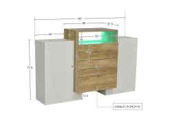 Buffet Avec 2 Portes 3 Tiroirs Et LED - Pour Salon Et Chambre - Naturel & Blanc -Magasin de meubles de restaurant buffet 21026511