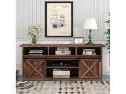 Buffet Avec 2 Portes Coulissantes + Compartiments - étagères Réglables - Marron Foncé