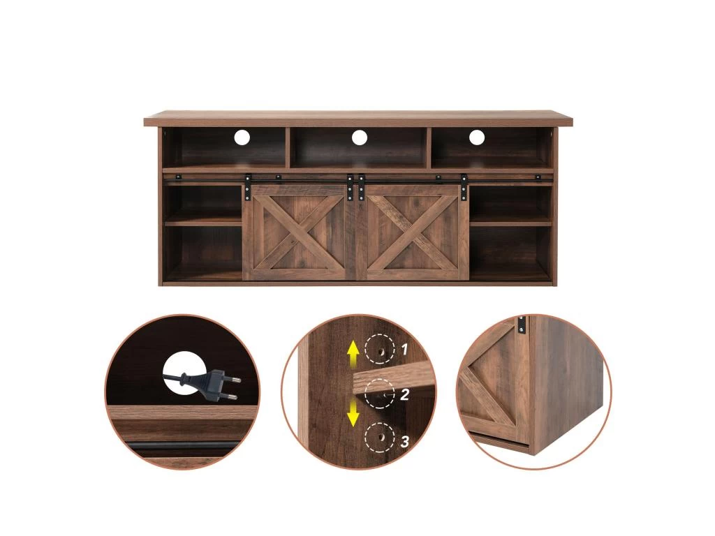 Buffet Avec 2 Portes Coulissantes + Compartiments - étagères Réglables - Marron Foncé 4 Buffet Avec 2 Portes Coulissantes + Compartiments - étagères Réglables - Marron Foncé – Image 2