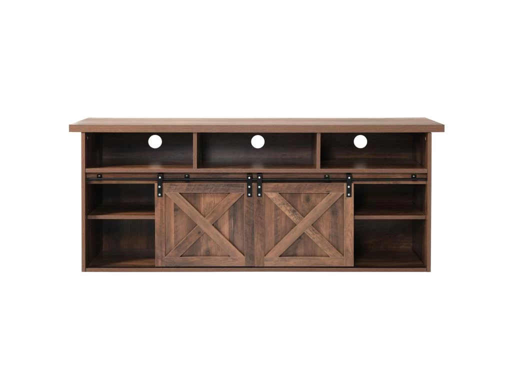 Buffet Avec 2 Portes Coulissantes + Compartiments - étagères Réglables - Marron Foncé 6 Buffet Avec 2 Portes Coulissantes + Compartiments - étagères Réglables - Marron Foncé – Image 4