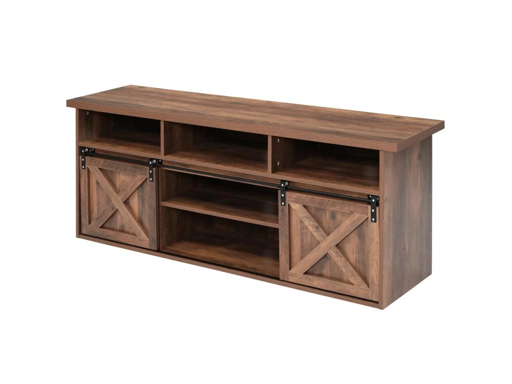 Buffet Avec 2 Portes Coulissantes + Compartiments - étagères Réglables - Marron Foncé 10 Buffet Avec 2 Portes Coulissantes + Compartiments - étagères Réglables - Marron Foncé – Image 8