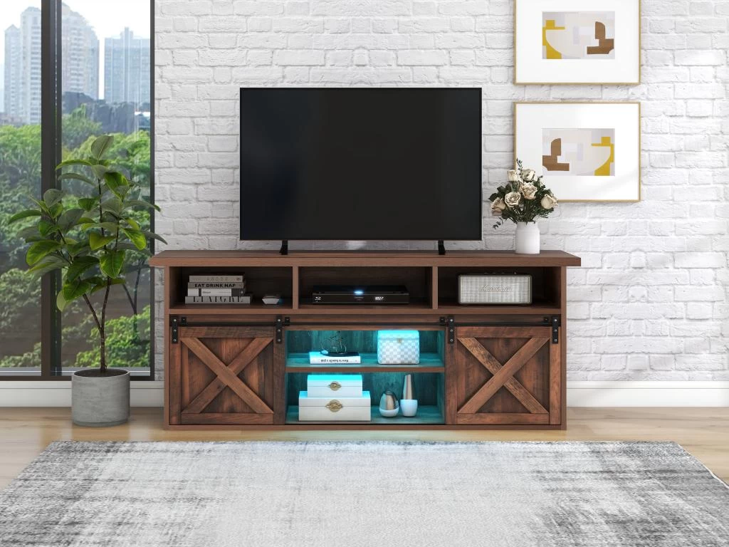 Buffet Avec 2 Portes Coulissantes + Compartiments - étagères Réglables - Marron Foncé 12 Buffet Avec 2 Portes Coulissantes + Compartiments - étagères Réglables - Marron Foncé – Image 10