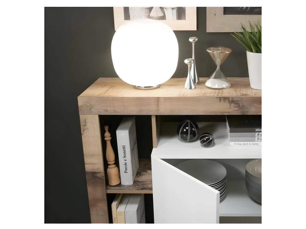 Buffet 2 Portes Blanc Laqué Brillant/Bois Fumé - ISCHIA 6 Buffet 2 Portes Blanc Laqué Brillant/Bois Fumé - ISCHIA – Image 4