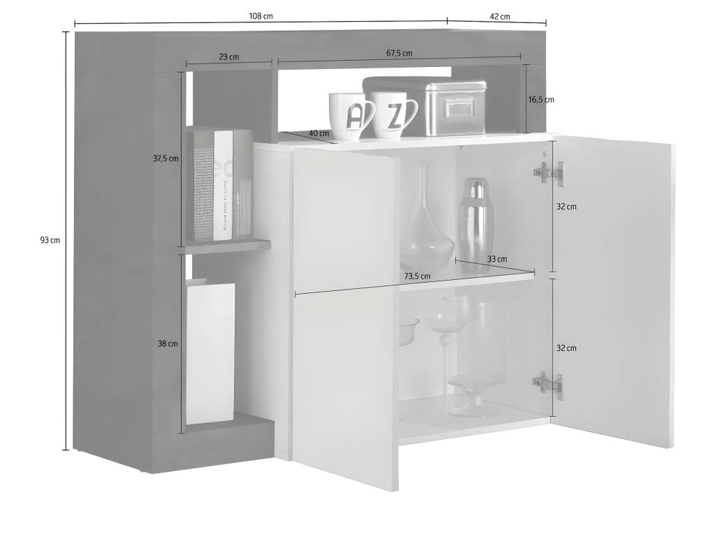 Buffet 2 Portes Blanc Laqué Brillant/Bois Fumé - ISCHIA 8 Buffet 2 Portes Blanc Laqué Brillant/Bois Fumé - ISCHIA – Image 6