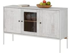 Buffet Avec 2 Portes Et 1 Porte Vitrée En Pin Blanc Crème -Magasin de meubles de restaurant buffet 21672173