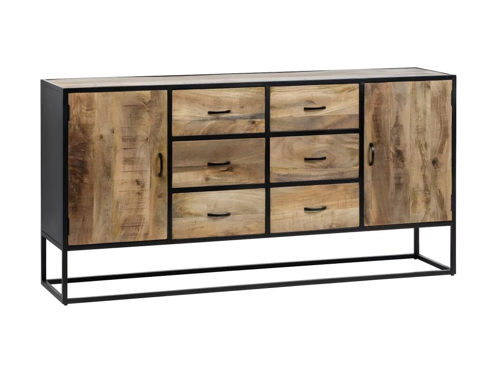 Buffet 2 Portes 6 Tiroirs Brut/Métal - AMANDIA 4 Buffet 2 Portes 6 Tiroirs Brut/Métal - AMANDIA – Image 2