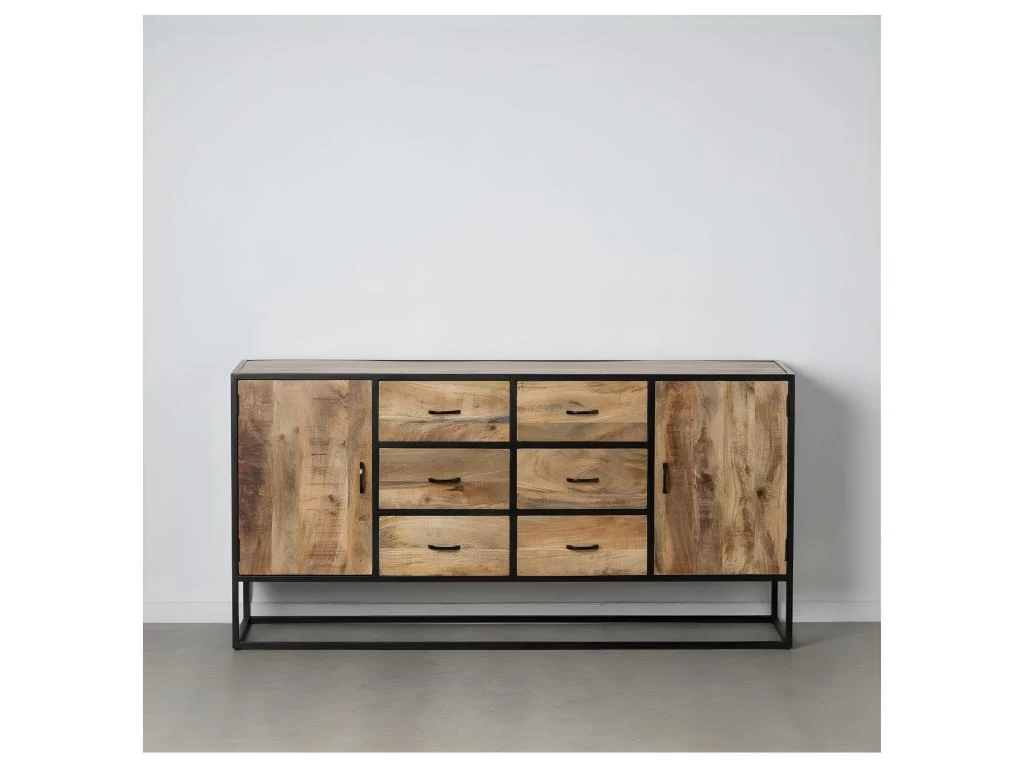 Buffet 2 Portes 6 Tiroirs Brut/Métal - AMANDIA 5 Buffet 2 Portes 6 Tiroirs Brut/Métal - AMANDIA – Image 3