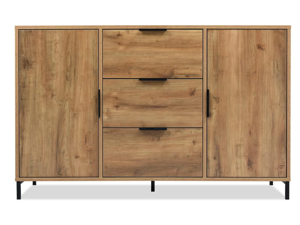 Buffet Avec 2 Portes + 3 Tiroirs + étagères Réglables - Naturel 6 Buffet Avec 2 Portes + 3 Tiroirs + étagères Réglables - Naturel – Image 4