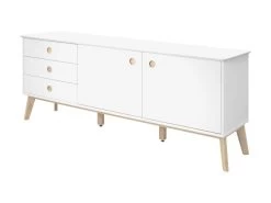 Buffet Carl 2 Portes, 3 Tiroirs Blancs, Chêne.