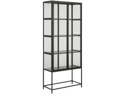 Sea Vitrine A, 2 Portes Vitrées Et 4 Tablettes De Rangement, Noir.