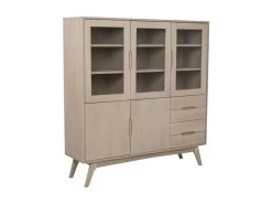 Martha Vitrine Avec 3 Portes Vitrées, 2 Portes En Bois Et 4 Tiroirs, Chêne.