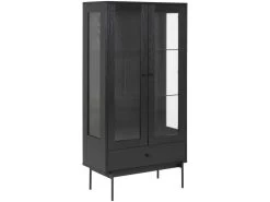 Angus Vitrine Avec 2 Portes Vitrées Et 1 Tiroir, Noir.