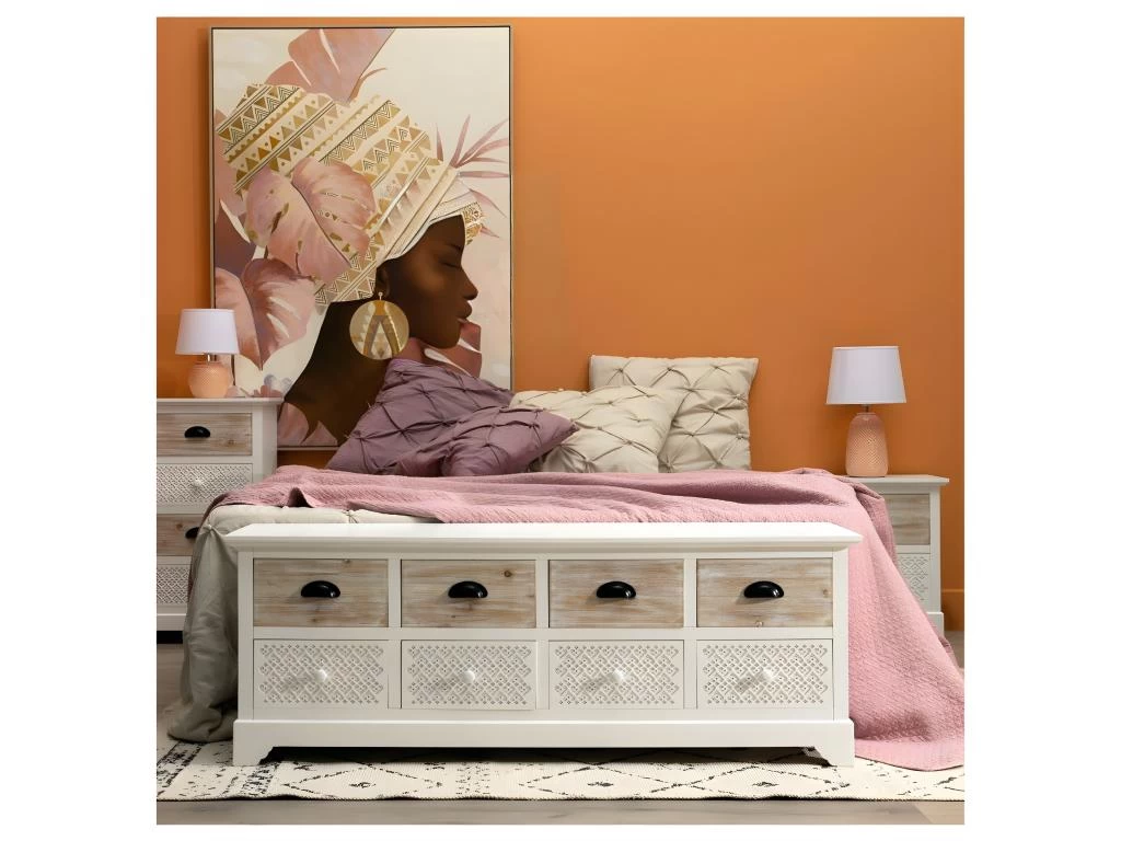 Dos De Canapé 8 Tiroirs Blanc/Bois - AROHA 3 Dos De Canapé 8 Tiroirs Blanc/Bois - AROHA