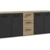Buffet PILVI - Style Contemporain - Particules Mélaminé -Décor Chene Artisan Et Noir- 4 Portes + 3 Tiroirs - L179,2 X P42 -Magasin de meubles de restaurant buffet 22126539