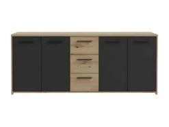 Buffet PILVI - Style Contemporain - Particules Mélaminé -Décor Chene Artisan Et Noir- 4 Portes + 3 Tiroirs - L179,2 X P42 9 Buffet PILVI - Style Contemporain - Particules Mélaminé -Décor Chene Artisan Et Noir- 4 Portes + 3 Tiroirs - L179,2 X P42 -Magasin de meubles de restaurant buffet 22126543