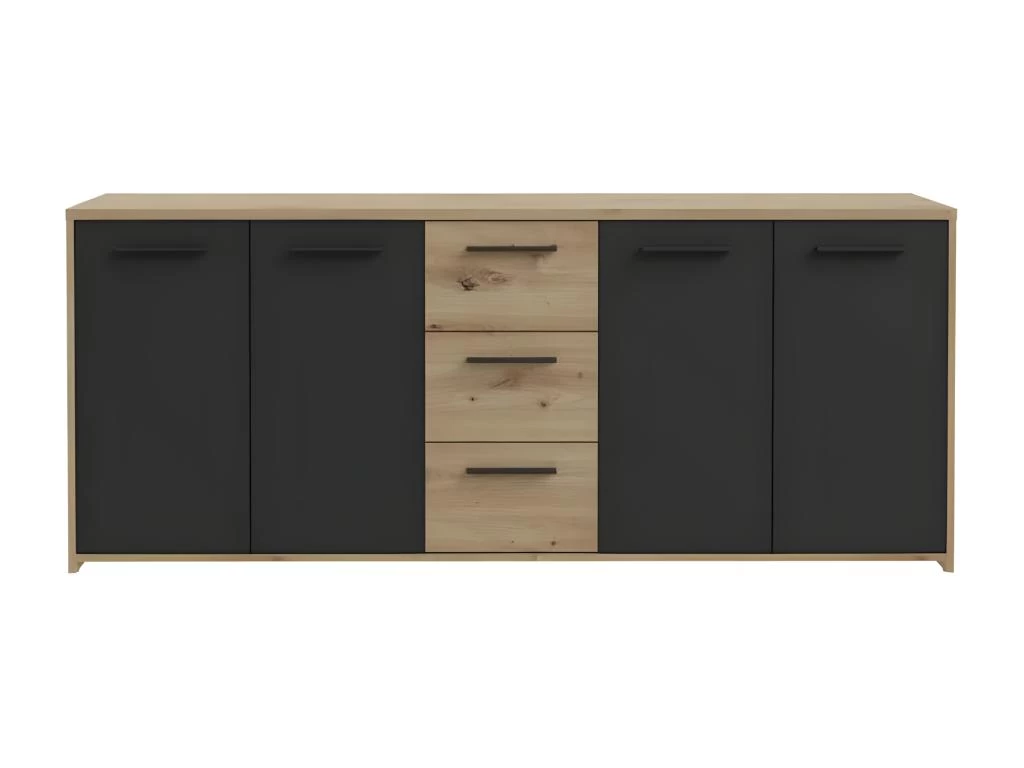 Buffet PILVI - Style Contemporain - Particules Mélaminé -Décor Chene Artisan Et Noir- 4 Portes + 3 Tiroirs - L179,2 X P42 5 Buffet PILVI - Style Contemporain - Particules Mélaminé -Décor Chene Artisan Et Noir- 4 Portes + 3 Tiroirs - L179,2 X P42 – Image 3