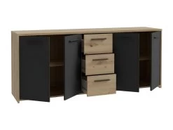 Buffet PILVI - Style Contemporain - Particules Mélaminé -Décor Chene Artisan Et Noir- 4 Portes + 3 Tiroirs - L179,2 X P42 10 Buffet PILVI - Style Contemporain - Particules Mélaminé -Décor Chene Artisan Et Noir- 4 Portes + 3 Tiroirs - L179,2 X P42 -Magasin de meubles de restaurant buffet 22126545