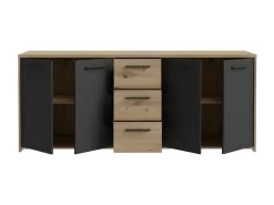 Buffet PILVI - Style Contemporain - Particules Mélaminé -Décor Chene Artisan Et Noir- 4 Portes + 3 Tiroirs - L179,2 X P42 11 Buffet PILVI - Style Contemporain - Particules Mélaminé -Décor Chene Artisan Et Noir- 4 Portes + 3 Tiroirs - L179,2 X P42 -Magasin de meubles de restaurant buffet 22126547