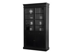Amaretta Vitrine 2 Portes Largeur 110 Cm, Hauteur 200 Cm, Vintage Patiné Noir.