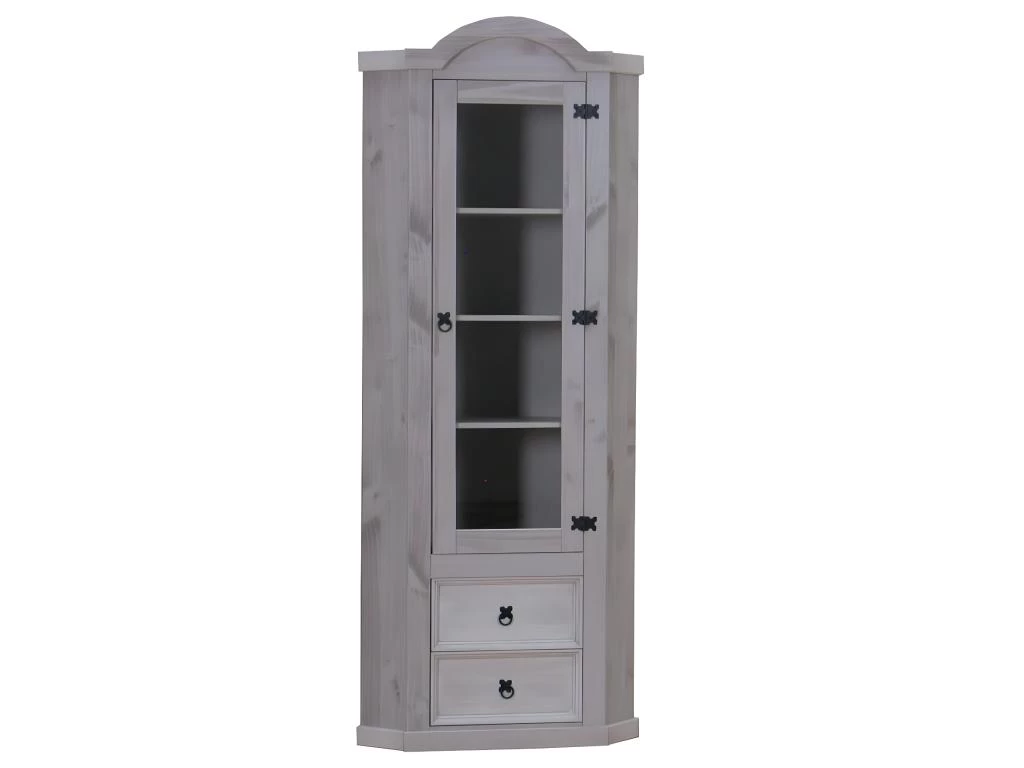 New Mexico Armoire D'angle Mexico Avec 1 Porte Vitrée Et 2 Tiroirs, En Gris. 3 New Mexico Armoire D'angle Mexico Avec 1 Porte Vitrée Et 2 Tiroirs, En Gris.