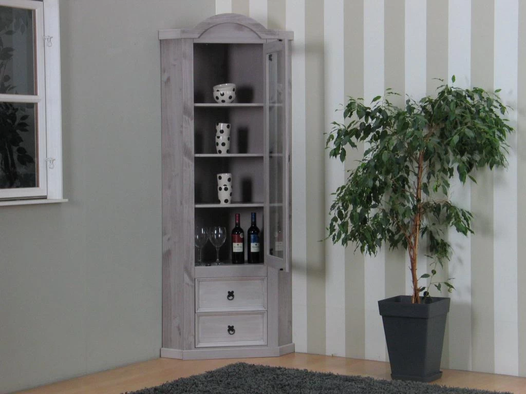 New Mexico Armoire D'angle Mexico Avec 1 Porte Vitrée Et 2 Tiroirs, En Gris. 10 New Mexico Armoire D'angle Mexico Avec 1 Porte Vitrée Et 2 Tiroirs, En Gris. – Image 8