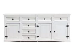 New Buffet Mexico Avec 7 Tiroirs Et 3 Portes, Largeur 200 Cm, Hauteur 84 Cm, Blanc/ciré.