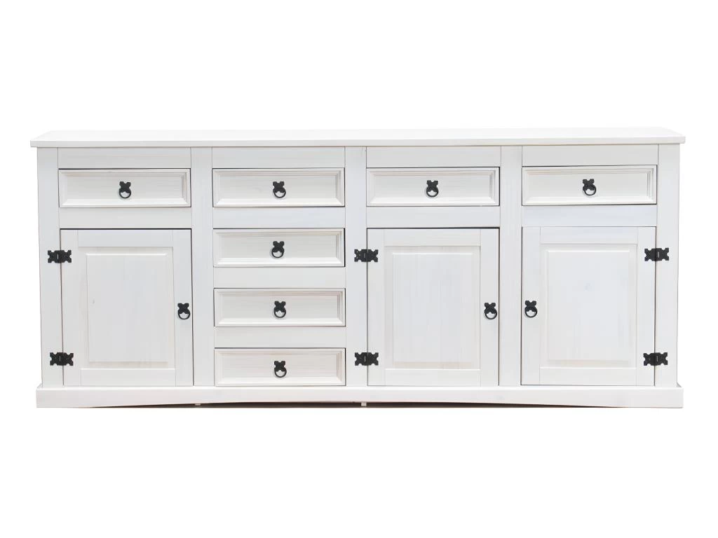 New Buffet Mexico Avec 7 Tiroirs Et 3 Portes, Largeur 200 Cm, Hauteur 84 Cm, Blanc/ciré. 3 New Buffet Mexico Avec 7 Tiroirs Et 3 Portes, Largeur 200 Cm, Hauteur 84 Cm, Blanc/ciré.
