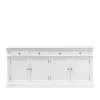 Amaretta Buffet Ancien Vieux Blanc Patiné Avec 4 Portes Et 4 Tiroirs, Largeur 186 Cm, Hauteur 86 Cm.