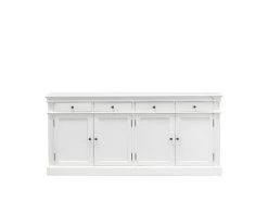 Amaretta Buffet Ancien Vieux Blanc Patiné Avec 4 Portes Et 4 Tiroirs, Largeur 186 Cm, Hauteur 86 Cm.