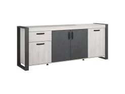 Buffet Enfilade CESAR - Décor Portofino Gris Et Steam Noir - 1 Tiroir Et 4 Portes - L 217,8 X P 49,8 X H 86,7 Cm -
