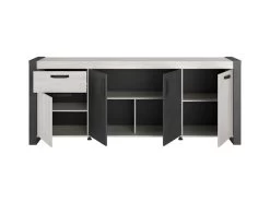 Buffet Enfilade CESAR - Décor Portofino Gris Et Steam Noir - 1 Tiroir Et 4 Portes - L 217,8 X P 49,8 X H 86,7 Cm - -Magasin de meubles de restaurant buffet 22432101
