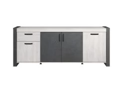 Buffet Enfilade CESAR - Décor Portofino Gris Et Steam Noir - 1 Tiroir Et 4 Portes - L 217,8 X P 49,8 X H 86,7 Cm - -Magasin de meubles de restaurant buffet 22432103