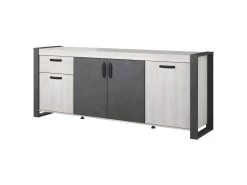 Buffet Enfilade CESAR - Décor Portofino Gris Et Steam Noir - 1 Tiroir Et 4 Portes - L 217,8 X P 49,8 X H 86,7 Cm - -Magasin de meubles de restaurant buffet 22432105
