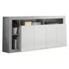 Buffet MAESTRO - Décor Béton Et Blanc Laqué Brillant - 4 Portes - L 184 X P 42 X H 93 Cm -Magasin de meubles de restaurant buffet 22432317
