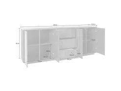Placard Dnast, Buffet De Cuisine Avec 4 Portes Et 3 Tiroirs, Buffet De Salon, 100% Made In Italy, 220x41h86 Cm, Blanc Brillant Et Noyer -Magasin de meubles de restaurant buffet 22846737