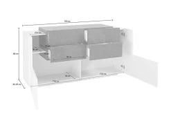 Placard Daas, Buffet De Cuisine Avec 2 Portes Et 4 Tiroirs, Buffet De Salon, Buffet De Cuisine, 100% Made In Italy, Cm 160x45h86, Blanc Brillant Et Érable