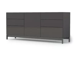 Placard Dchaji, Buffet De Cuisine Avec 1 Porte Et 6 Tiroirs, Buffet De Salon, Buffet De Cuisine, 100% Made In Italy, Cm 170x40h47, Anthracite Brillant