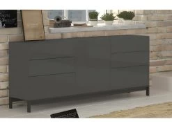 Placard Dchaji, Buffet De Cuisine Avec 1 Porte Et 6 Tiroirs, Buffet De Salon, Buffet De Cuisine, 100% Made In Italy, Cm 170x40h47, Anthracite Brillant -Magasin de meubles de restaurant buffet 22846965