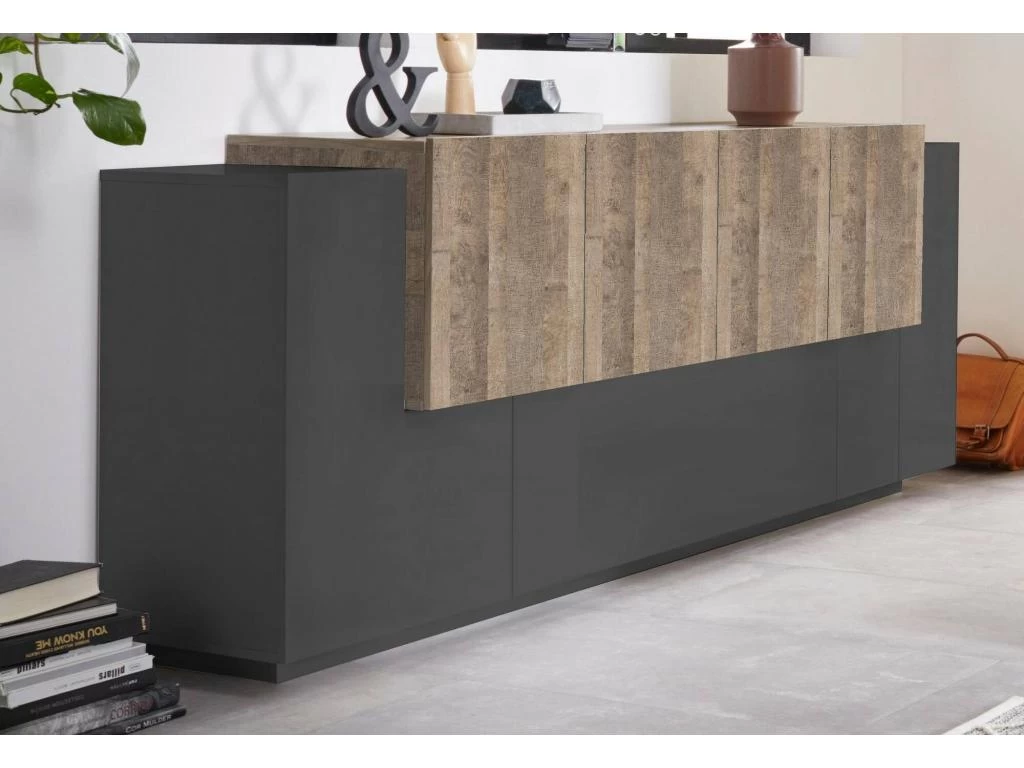 Placard Ddionis, Buffet De Cuisine à 7 Portes, Buffet De Salon, Buffet De Cuisine, 100% Made In Italy, Cm 200x45h86, Anthracite Et Érable 4 Placard Ddionis, Buffet De Cuisine à 7 Portes, Buffet De Salon, Buffet De Cuisine, 100% Made In Italy, Cm 200x45h86, Anthracite Et Érable – Image 2