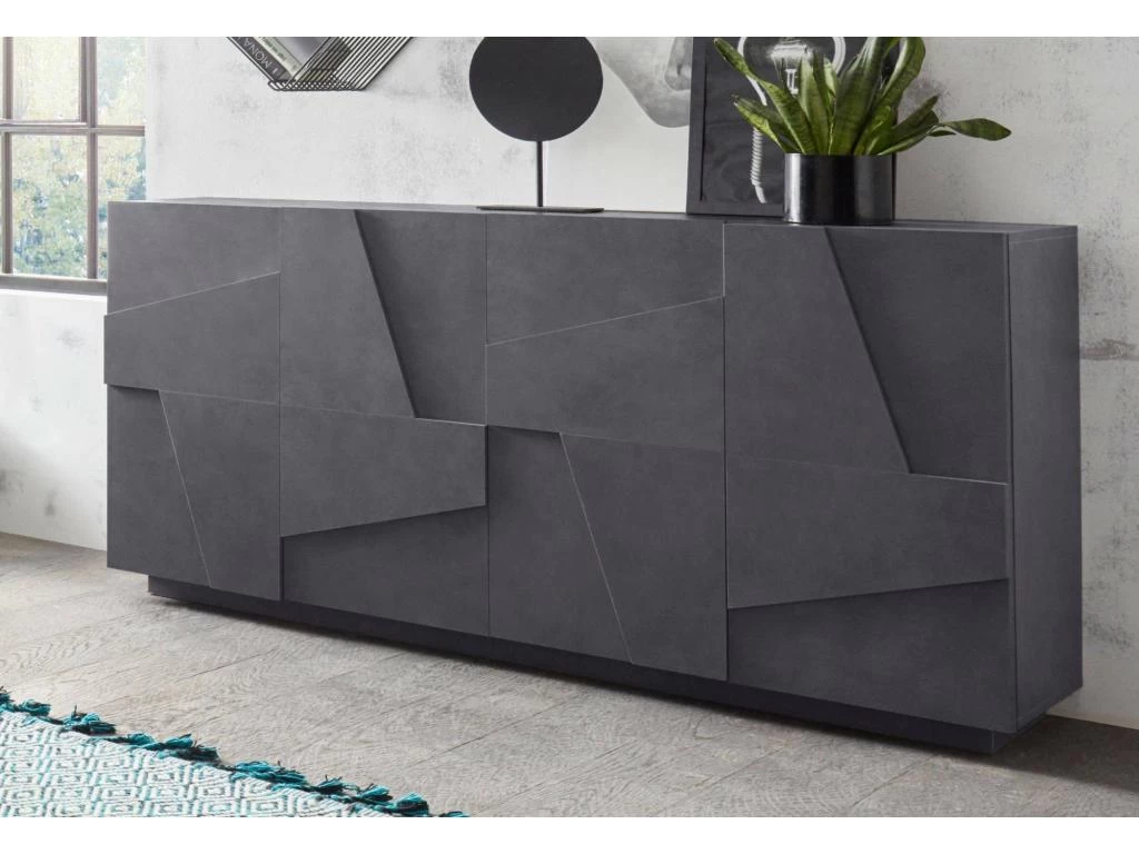 Placard Dlanzar, Buffet De Cuisine à 4 Portes, Buffet De Salon, 100% Made In Italy, Cm 162x44h86, Slate 4 Placard Dlanzar, Buffet De Cuisine à 4 Portes, Buffet De Salon, 100% Made In Italy, Cm 162x44h86, Slate – Image 2