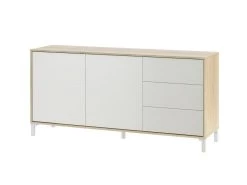 Buffet Haut Dbog, Buffet Moderne Avec 2 Portes Et 3 Tiroirs, Buffet Du Salon, Meuble TV, Buffet Pour Le Salon, 154x41h74 Cm, Chêne Et Blanc