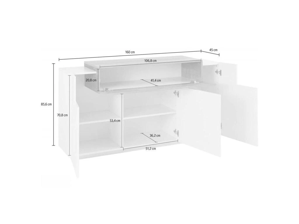 Placard Dmem, Buffet De Cuisine à 3 Portes, Buffet De Salon, 100% Made In Italy, 160x45h86 Cm, Blanc Brillant Et Érable 5 Placard Dmem, Buffet De Cuisine à 3 Portes, Buffet De Salon, 100% Made In Italy, 160x45h86 Cm, Blanc Brillant Et Érable – Image 3