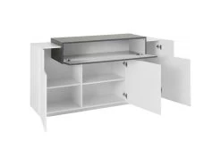 Placard Dmem, Buffet De Cuisine à 3 Portes, Buffet De Salon, 100% Made In Italy, 160x45h86 Cm, Blanc Brillant Et Érable 9 Placard Dmem, Buffet De Cuisine à 3 Portes, Buffet De Salon, 100% Made In Italy, 160x45h86 Cm, Blanc Brillant Et Érable -Magasin de meubles de restaurant buffet 22848137