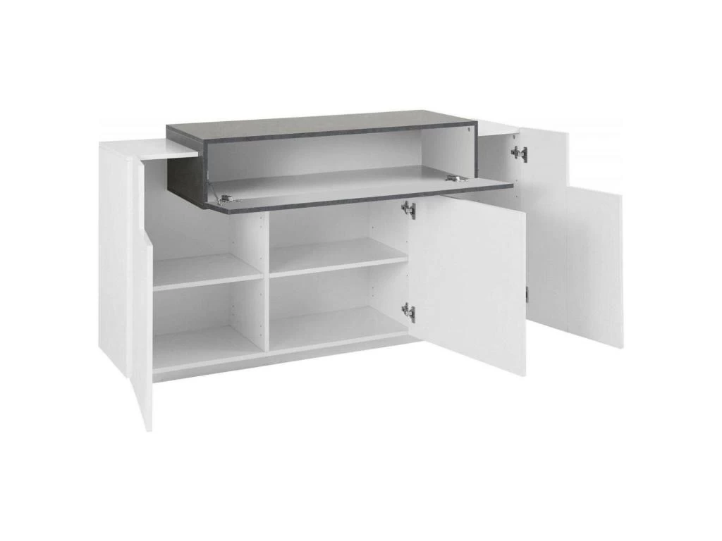 Placard Dmem, Buffet De Cuisine à 3 Portes, Buffet De Salon, 100% Made In Italy, 160x45h86 Cm, Blanc Brillant Et Érable 6 Placard Dmem, Buffet De Cuisine à 3 Portes, Buffet De Salon, 100% Made In Italy, 160x45h86 Cm, Blanc Brillant Et Érable – Image 4