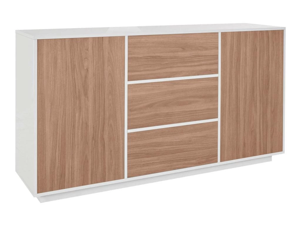 Placard Dmorac, Buffet De Cuisine Avec 2 Portes Et 3 Tiroirs, Buffet De Salon, 100% Made In Italy, 160x41h86 Cm, Blanc Brillant Et Noyer 3 Placard Dmorac, Buffet De Cuisine Avec 2 Portes Et 3 Tiroirs, Buffet De Salon, 100% Made In Italy, 160x41h86 Cm, Blanc Brillant Et Noyer