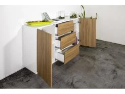 Placard Dmorac, Buffet De Cuisine Avec 2 Portes Et 3 Tiroirs, Buffet De Salon, 100% Made In Italy, 160x41h86 Cm, Blanc Brillant Et Noyer 11 Placard Dmorac, Buffet De Cuisine Avec 2 Portes Et 3 Tiroirs, Buffet De Salon, 100% Made In Italy, 160x41h86 Cm, Blanc Brillant Et Noyer -Magasin de meubles de restaurant buffet 22848187